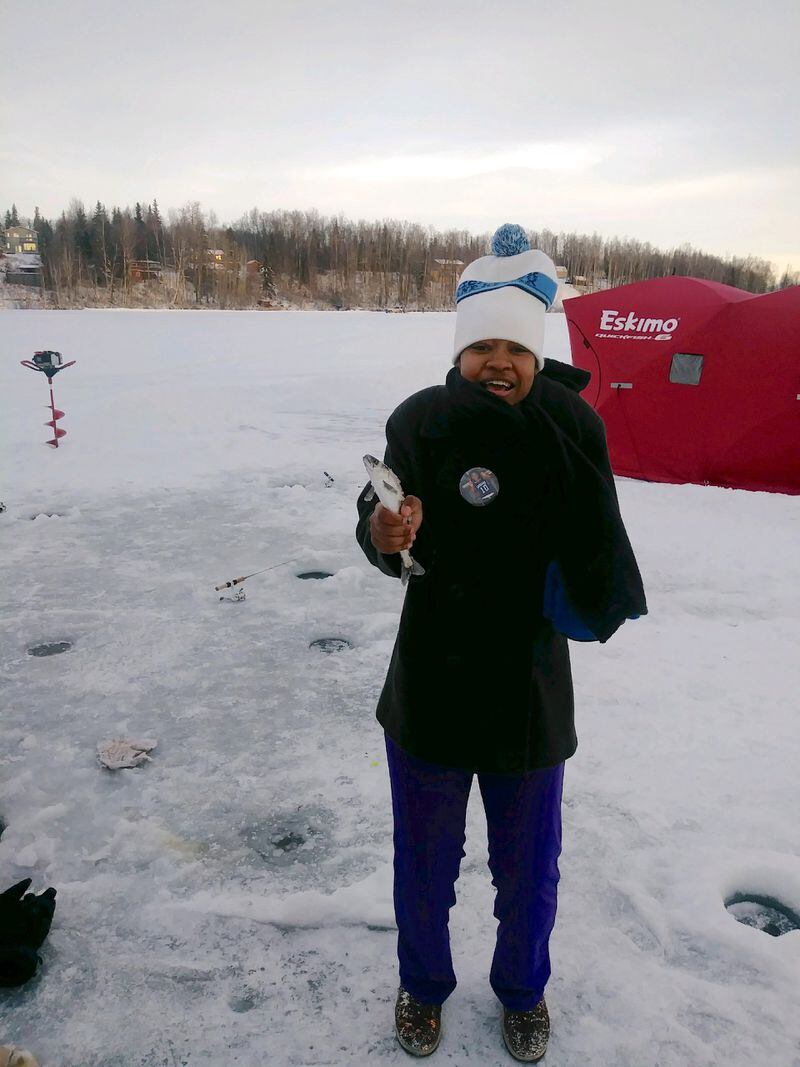  Stephenson basketball player Zuri Colbert snagged this fish during the team's trip to Alaska. (photo courtesy of Dennis Watkins)