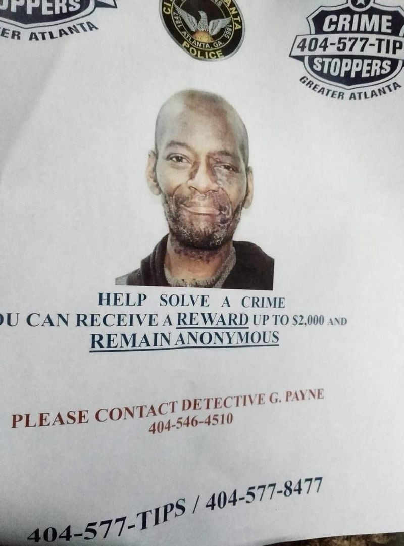 Crime Stoppers of Greater Atlanta released this flyer seeking more information about Gerard's killing. Friends who knew Gerard from his former life were shocked at the face in the flyer — one that looked little like the vibrant and striking man they had known. (Crime Stoppers of Greater Atlanta)