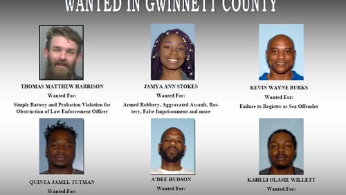 The Gwinnett County Sheriff's Office is seeking these six suspects on outstanding warrants.