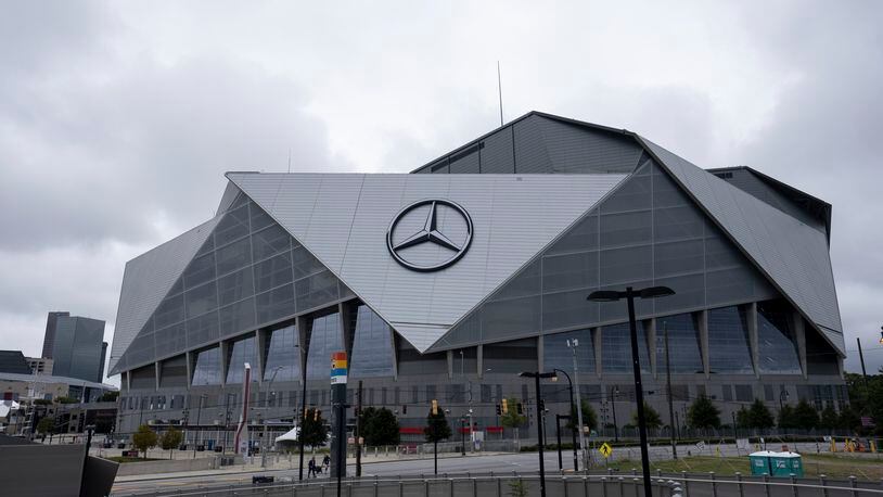 Mercedes-Benz Stadium, home of the Falcons, Atlanta United and many other events. (Sept. 17, 2021, file photo by Ben Gray/AP)