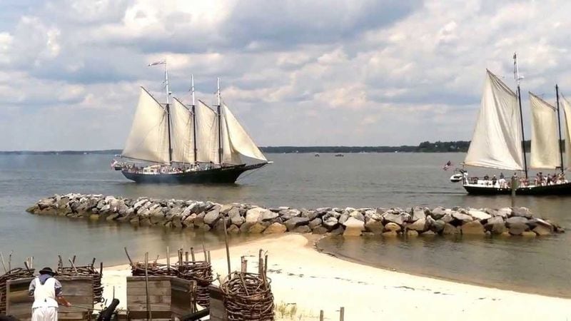 The traditional Yorktown schooners, Alliance and Serenity, sail down the shores of the York River and past the battlefield where our country won its independence. CONTRIBUTED BY WWW.SAILYORKTOWN.COM