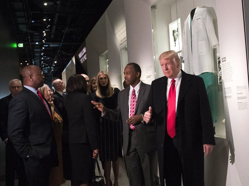 President Donald Trump, joined by Dr. Ben Carson, Trump’s daughter Ivanka and Sen. Tom Scott, R-S.C., visit the Ben Carson exhibit as they tour the museum. (Kevin Dietsch / Getty Images)
