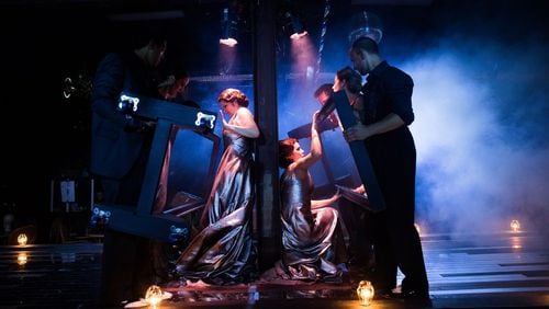 The cast of the Atlanta Opera’s “The Seven Deadly Sins” including mezzo-soprano Jennifer Larmore and dancer Meg Gillentine performs in Le Maison Rouge nightclub in Paris on Ponce. PHOTO CREDIT: Jeff Roffman Photography