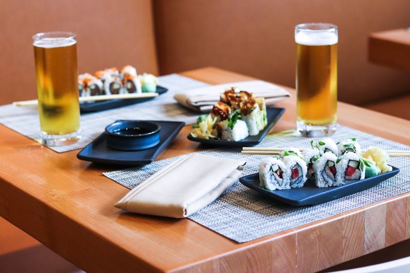 Highlights from the sushi menu include unagi nigiri glazed in eel sauce and the salmon and avocado roll. Courtesy of Tori Allen PR