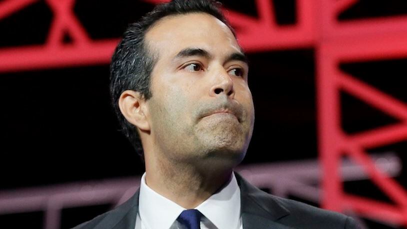 Texas Land Commissioner George P. Bush pauses while speaking to delegates at the Texas Republican Convention Thursday, May 12, 2016, in Dallas. (AP Photo/LM Otero)