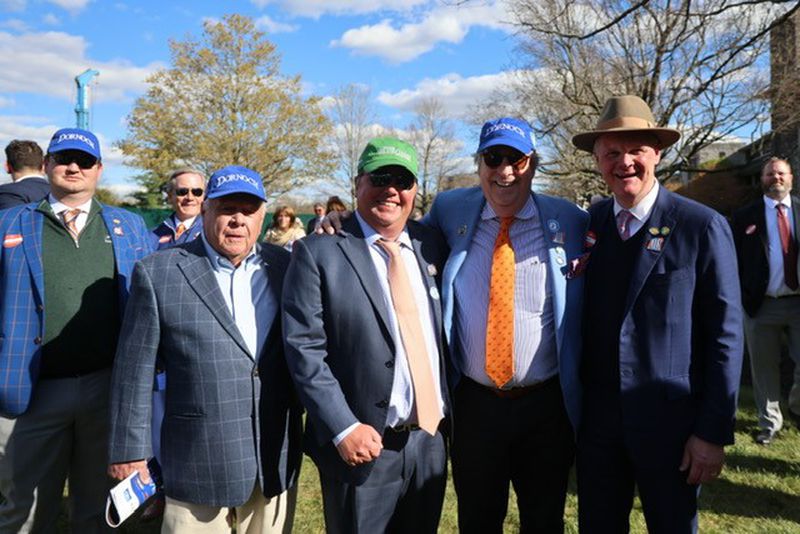 Jay Connolly, Jim Hatchett and Conor Foley of Oracle Bloodstock and Larry Connolly and Keith Mason of West Paces Racing (left to right) at a recent race at Keeneland.