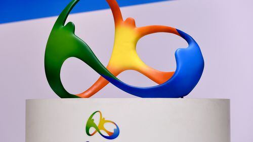 RIO DE JANEIRO, BRAZIL - AUGUST 04: The official logo for the Rio 2016 Olympics games displays during a press conference of Two Years to Go to the Rio 2016 Olympics Opening Ceremony on August 4, 2014 in Rio de Janeiro, Brazil. (Photo by Buda Mendes/Getty Images)