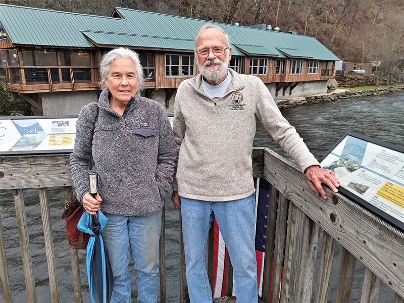 Cathy Kennedy and her father Payson Kennedy pose on the Founder's Bridge at the Nantahala Outdoor Center in February 2022.
Courtesy of Blake Guthrie