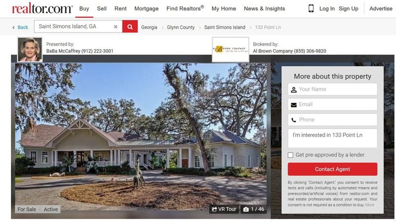 Atlanta businessman Christopher Brogdon also owns this vacation home on St. Simons Island. This listing on a real estate website lists the price of the six-bedroom home at more than $2.2 million. He may have to sell the home to satisfy a court judgment.