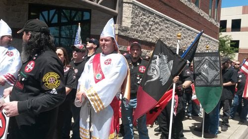 A neo-Nazi rally in April that drew about 80 supporters capped an active year in Georgia for extremist groups. But some who keep track say the extremists’ numbers are declining. MATT KEMPNER/AJC