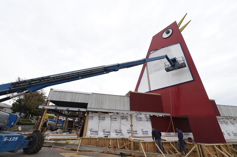 The Big Chicken was being repainted Wednesday, March 22, 2017. Marietta's roadside icon at 12 Cobb Parkway is being renovated.