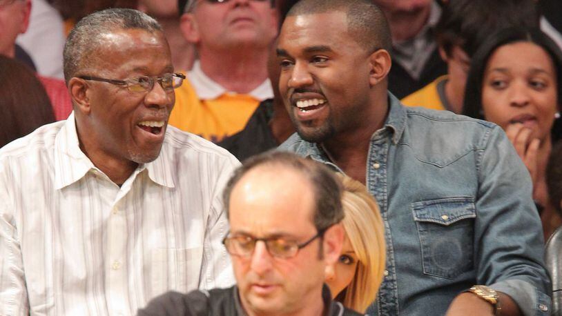 Ray West, left, with his son Kanye West at a Los Angeles Lakers/ Chicago Bulls game in 2011. Photo: Noel Vasquez/Getty Images