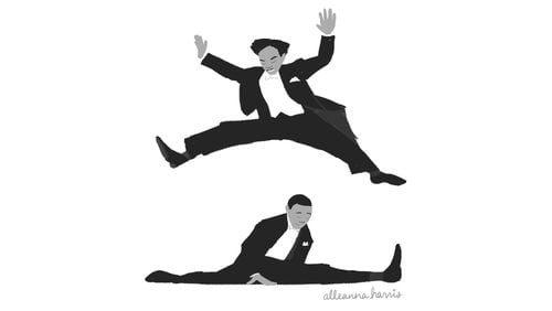 The Nicholas Brothers, shown in an illustration by Alleanna Harris. Used with permission. The acrobatic tap duo's iconic scene from the 1943 musical "Stormy Weather" is considered one of the greatest dance sequences ever. (Alleanna Harris)
