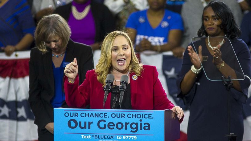 Democrat Sarah Riggs Amico, shown when she ran for lieutenant governor in 2018, says that in this year’s U.S. Senate campaign her strategy is similar to what her running mate in that earlier race, Stacey Abrams, did in her close loss to Republican Brian Kemp. “We had a leader that understood to win a statewide election, you go everywhere and you talk to everyone,” Amico said. “And that’s the kind of campaign I’m going to do again.” (ALYSSA POINTER/ALYSSA.POINTER@AJC.COM)
