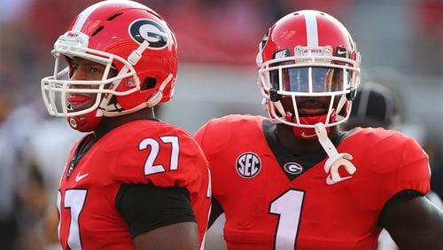 Georgia running backs Nick Chubb and Sony Michel prepare to play Appalachian State on Saturday, Sept. 2, 2017, in Athens.