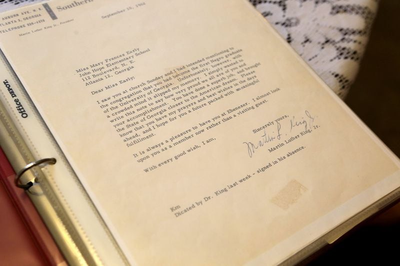 Mary Frances Early keeps a letter from the Rev. Martin Luther King Jr. in which he congratulated her on her graduation from UGA. TYSON HORNE / TYSON.HORNE@AJC.COM