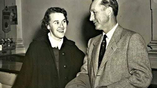 Anne Gowen and her father Charles Gowen. This photo was taken at the state Capitol, probably around 1952, when he was the state representative from Glynn County and she was an intern or young reporter at the Constitution.