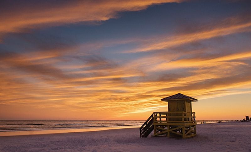 Sunset view along Sarasota County's beachfront.