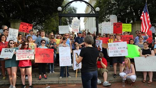 A recent protest in downtown Athens, the scene of a “political earthquake” in Georgia’s May primary vote. Curtis Compton/ccompton@ajc.com