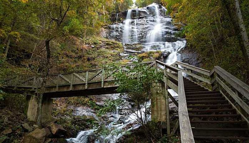 Amicalola Falls Trail features a steep 604-step staircase that runs along the falls.
AJC File