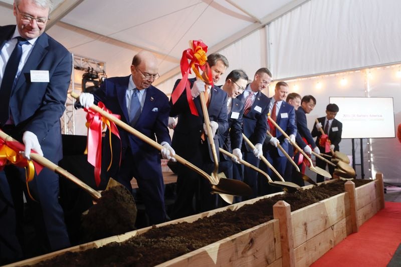 U.S. Commerce Secretary Wilbur Ross (second from left) and Gov. Brian Kemp break ground on the new SK Innovation plant in Jackson County. Photo: Bob Andres/Atlanta Journal-Constitution

Source: Bob Andres/Atlanta Journal-Constitution