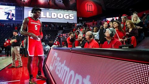 Georgia basketball player Anthony Edwards (5) after a game against Auburn at Stegeman Coliseum in Athens, Ga., on Wed., Feb. 19, 2020. (Photo by Tony Walsh)