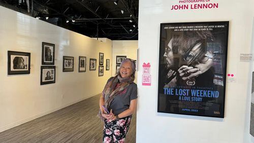May Pang with her photos and a poster of the documentary “The Lost Weekend: A Love Story.” (Photo Courtesy of Scott Segelbaum)