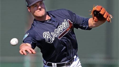 Rookie reliever Jason Hursh, pictured during a spring-training workout, was recalled from Double-A by the Braves on Tuesday. (Curtis Compton/ccompton@ajc.com)