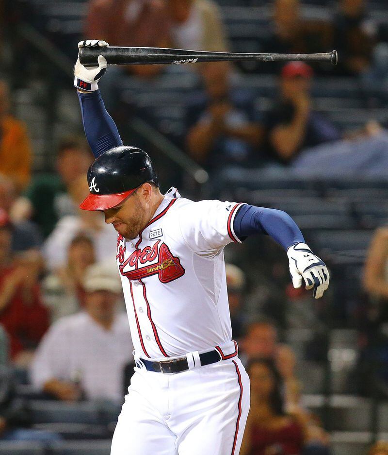 With the exception of a terrific July, it's been this kind of season for Freddie Freeman. (Curtis Compton/AJC file photo)