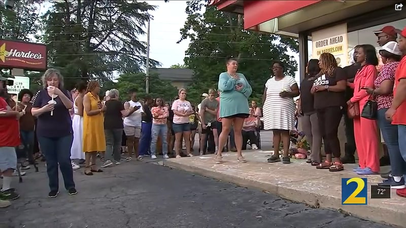 Mourners gathered May 21 for a vigil in memory of Calvin Varnum, who was shot and killed outside a Hardee's in Commerce. His funeral will be held Wednesday. 