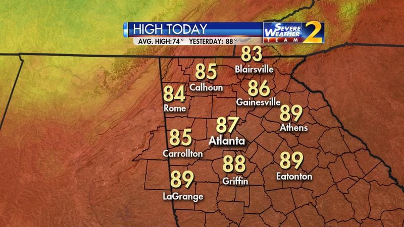 Atlanta reached 87 degrees Thursday. (Credit: Channel 2 Action News)