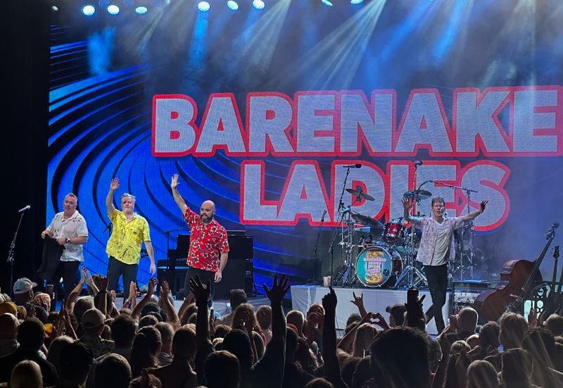 The Barenaked Ladies say goodbye before the encore at Chastain June 30, 2023. RODNEY HO/rho@ajc.com
