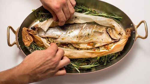 Aegean wild sea bream cooked in parchment paper is on the menu at Atlantikos, a Greek restaurant at St. Regis Bal Harbour Resort. CONTRIBUTED BY ST. REGIS BAL HARBOUR