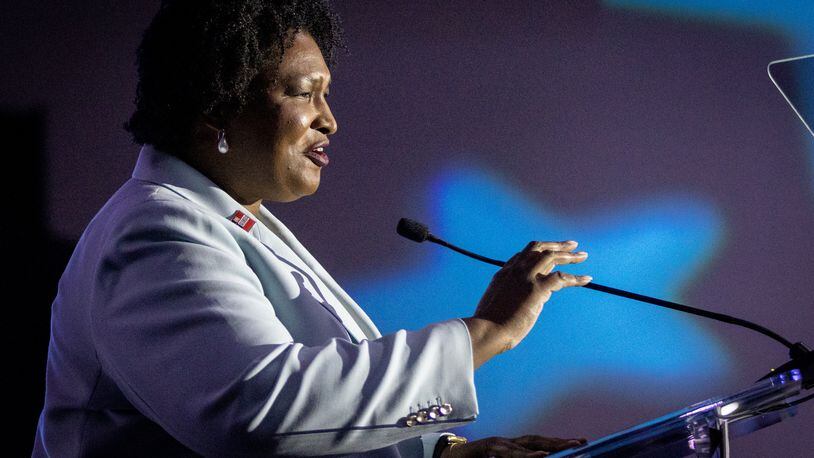 Gubernatorial candidate Stacey Abrams speaks at the Democratic Party of Georgia’s State Convention in Columbus on Saturday, August 27, 2022. (Photo: Steve Schaefer/steve.schaefer@ajc.com)