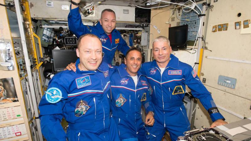 NASA astronauts Randy Bresnik, Mark Vande Hei and Joe Acaba live and work aboard the International Space Station.