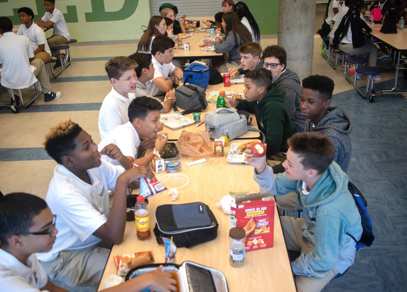 Students at Drew Charter School eat lunch Friday, Aug. 9, 2019. STEVE SCHAEFER / SPECIAL TO THE AJC