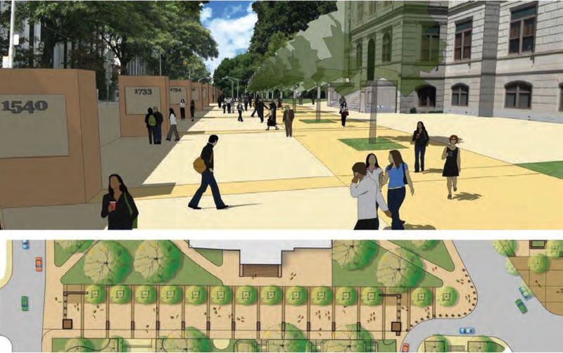An image in Georgia’s 2040 Capitol Hill Master Plan shows what Mitchell Street could look like if it were converted into a pedestrian street.
