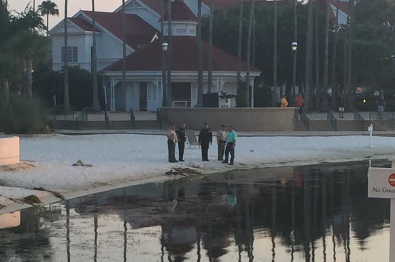 Katherine White Popp posted this image at daybreak Wednesday, showing investigators at the Disney Grand Floridian Resort.