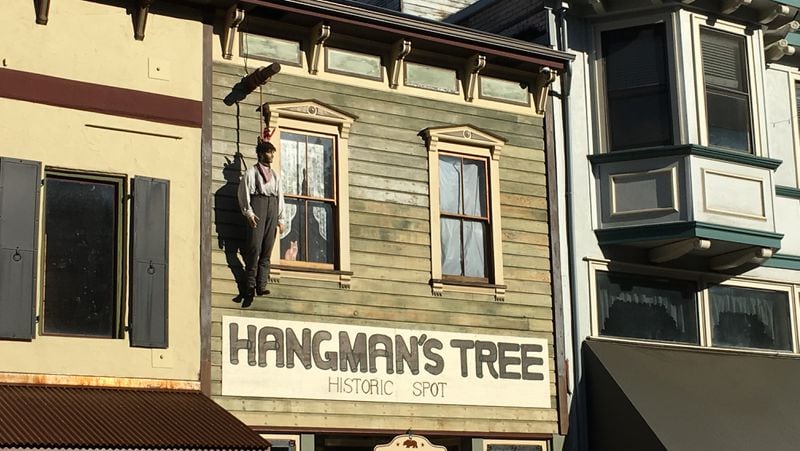 A mannequin hangs from the Hangman's Tree Historic Spot in Placerville, California. 
