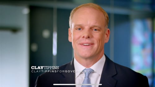 A screenshot from Clay Tippins first TV ad.