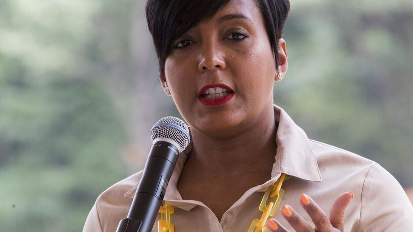 Atlanta Mayor Keisha Lance Bottoms announced Wednesday a $1 million partnership with the Rockefeller Foundation to help encourage socially conscious investment in Atlanta’s 26 opportunity zone neighborhoods, and to reduce the risk of displacement of longtime residents and businesses. Bob Andres / bandres@ajc.com