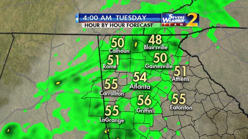 Metro Atlanta is in for a wet commute early Tuesday. (Credit: Channel 2 Action News)