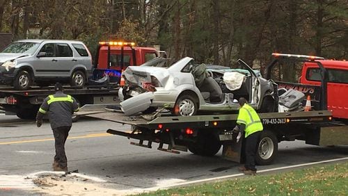 Three people were injured in a wrong-way crash about 2 p.m. Thursday.