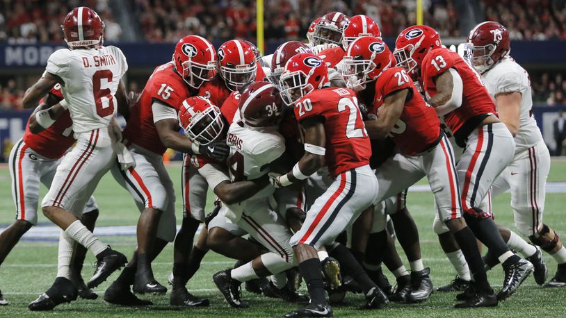 The Bulldogs will need to train the full weight of its defense against Alabama Saturday, as here in the 2018 SEC Championship Game.