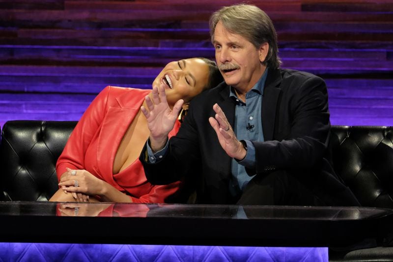 Jeff Foxworthy was a judge on the 2019 NBC comedy competition show "Bring the Funny." Here he is with Chrissy Teigen. (Photo: Justin Lubin/NBC)