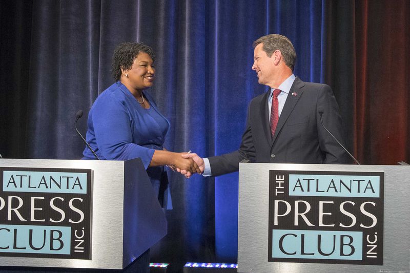 In Georgia's 2018 race for governor, Democrat Stacey Abrams came within 1.4 percentage points of beating Republican Brian Kemp. The margin wasn't nearly as close in her bid last year to unseat Kemp. (Alyssa Pointer/The Atlanta Journal-Constitution/TNS)