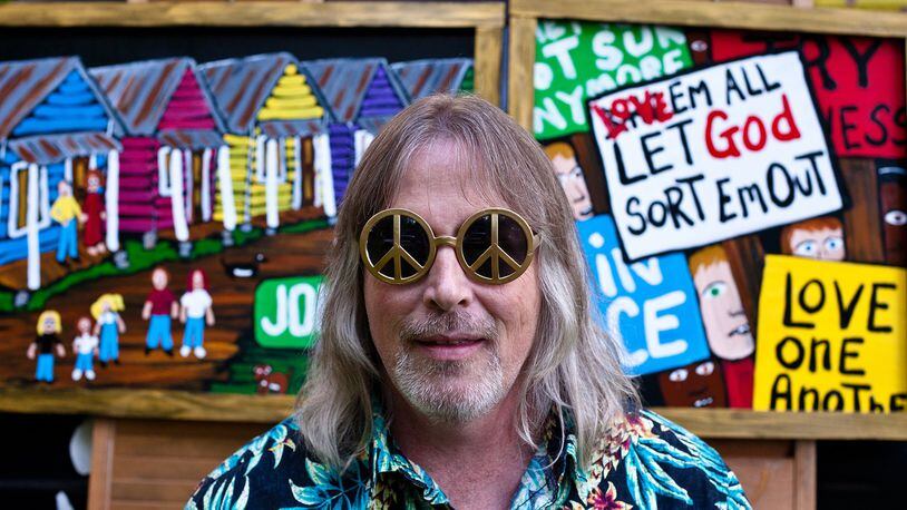 Artist Sam Granger, better known as World Famous SamG, shows off his quirky kingdom of outsider art. His self-portraits usually feature peace symbols on sunglasses. Contributed by Kristin Davis