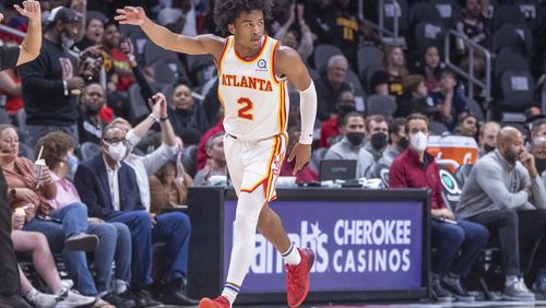 Hawks guard Sharife Cooper played in 13 games for the team last season and is hoping for a bigger role. (Alyssa Pointer file photo)