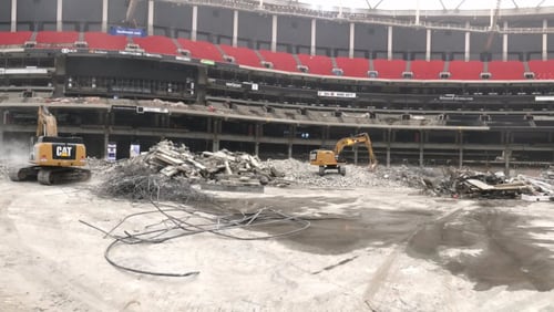 The latest step in Georgia Dome deconstruction: taking out the lower seating bowl.
