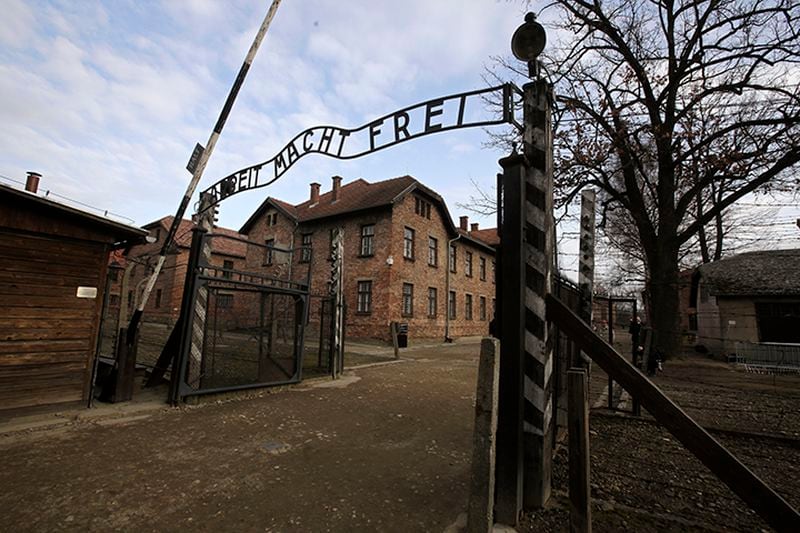 The gate of the Auschwitz Nazi death camp in Oswiecim, Poland.